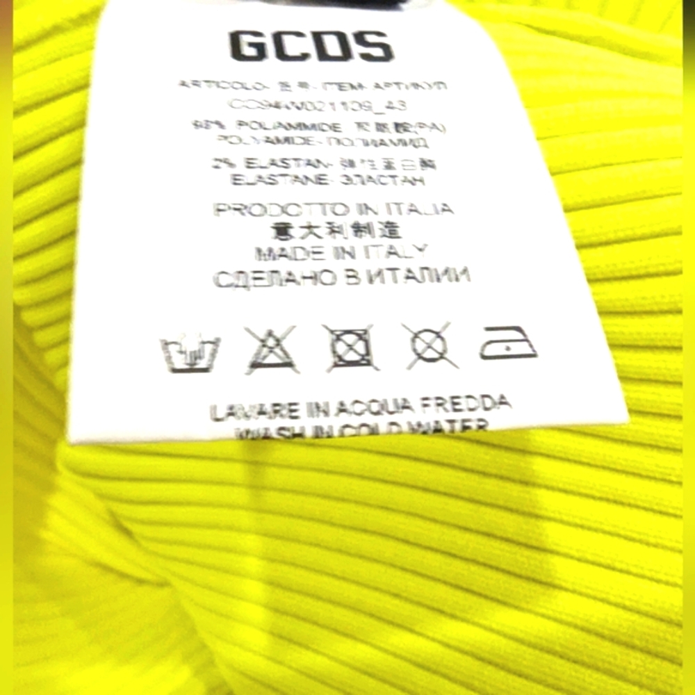 GCDS Neon Yellow Ribbed Tank Top - Picture 5 of 6